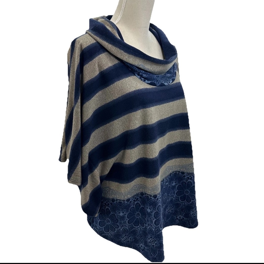 1x Roz & Ali Blue & Tan Striped Cowl Neck top - Picture 2 of 7